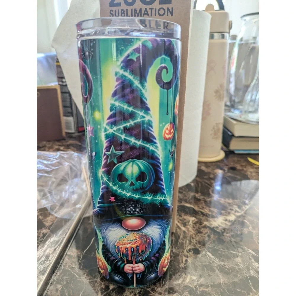 Halloween Gnome 20oz Sublimation Tumbler Stainless Steel Metal Straw NEW